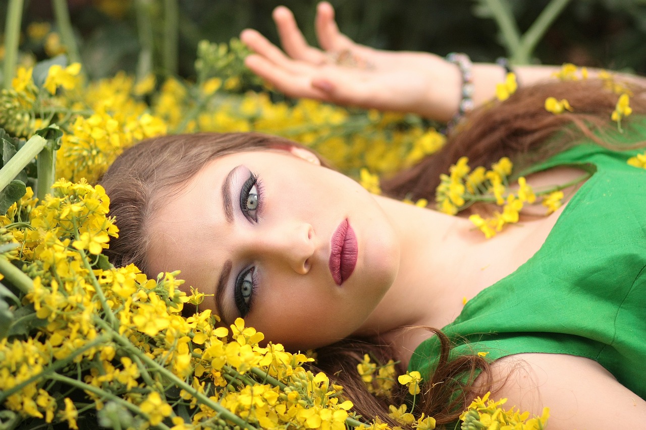 girl, flowers, model