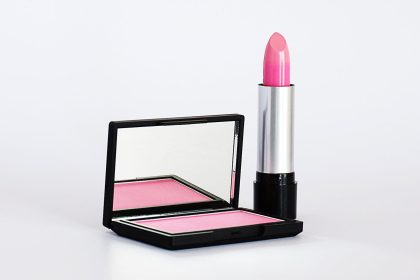 Close-Up Photo of Pink Lipstick and Blush-On